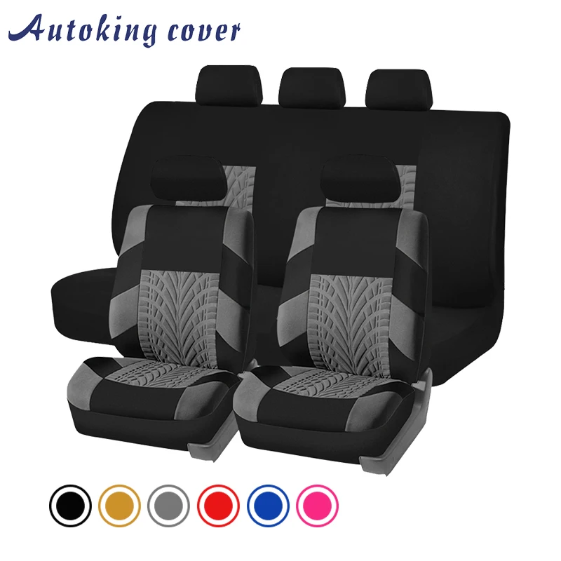 

AUTOKING COVERS Polyester Car Seat Covers Set Universal Fit Most Cars Covers with Tire Track Detail Styling Car Seat Protector