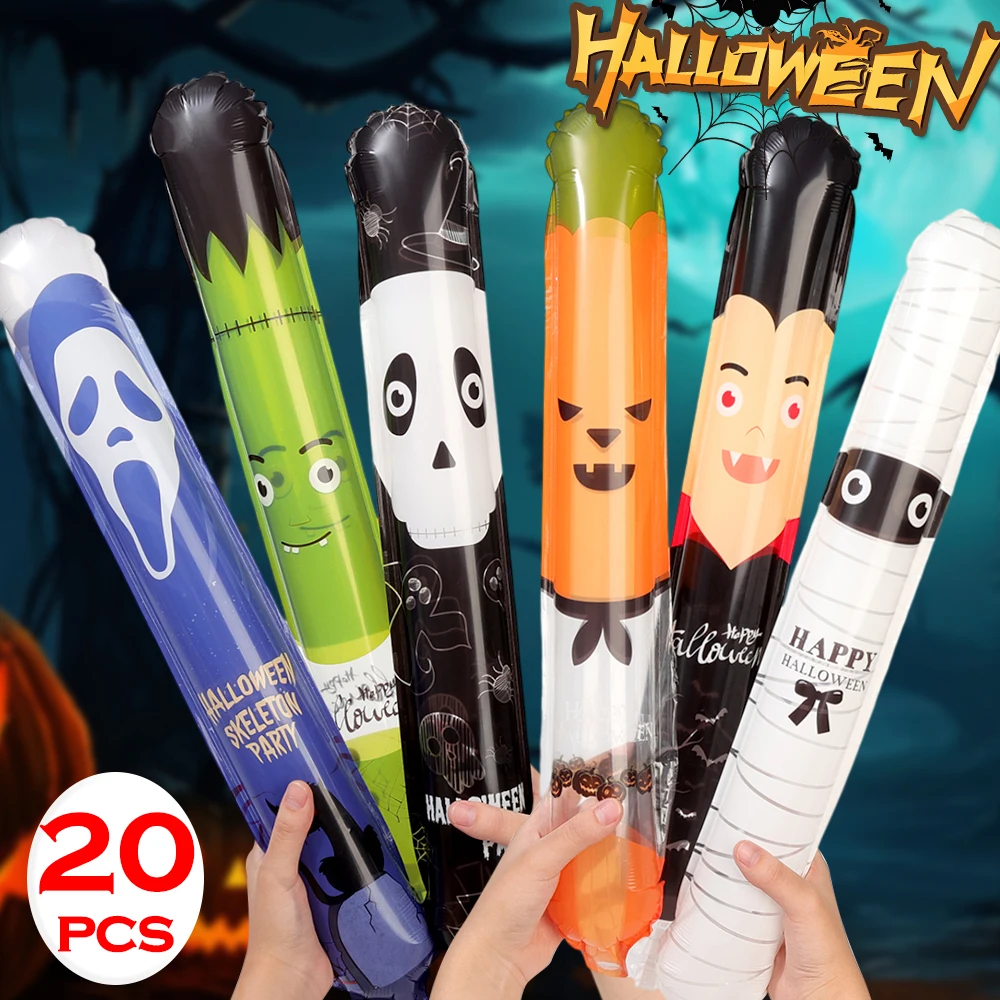 20/10PCS Halloween Hand-held Round-headed Inflatable Balloon Toys Witch Pumpkin Ghost Balloon Children Toys Halloween Party Gift