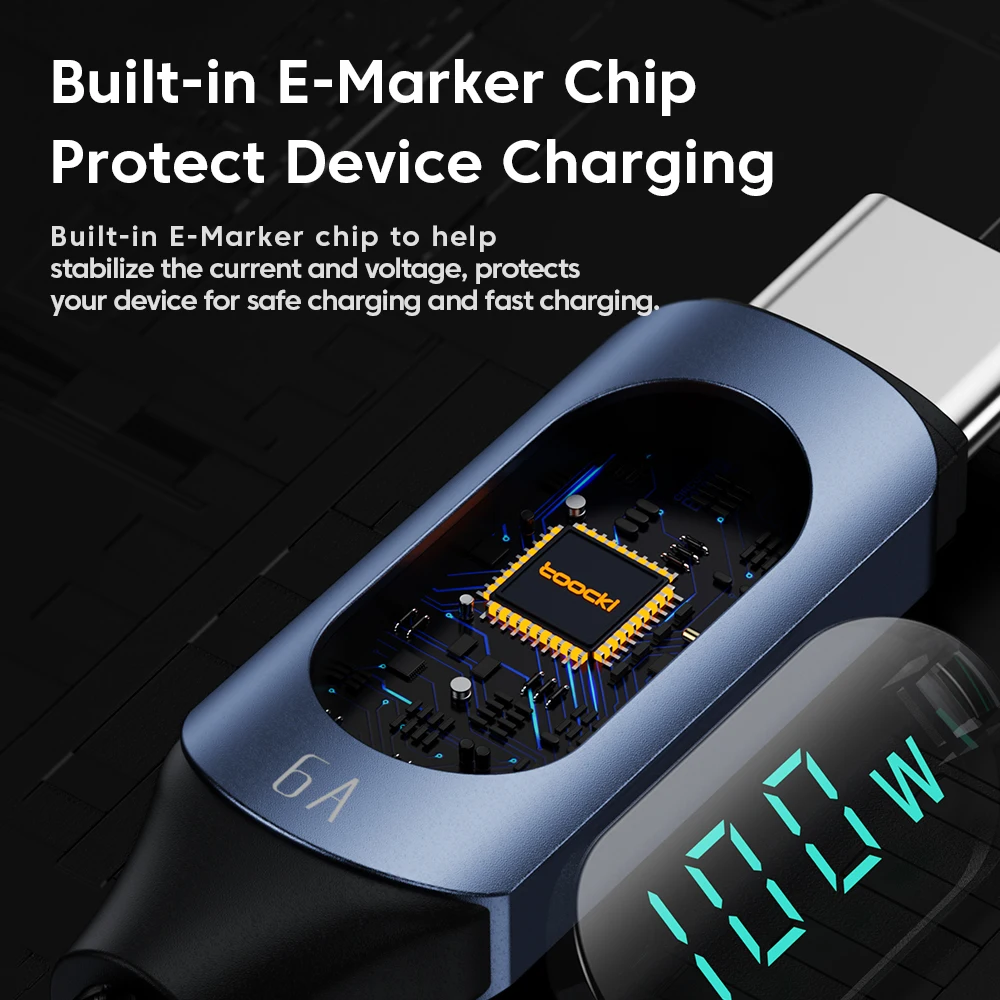 Toocki 100 واط نوع C إلى نوع C كابل PD شحن سريع شاحن USB C إلى USB C عرض كابل لماك بوك باد سلك بيانات