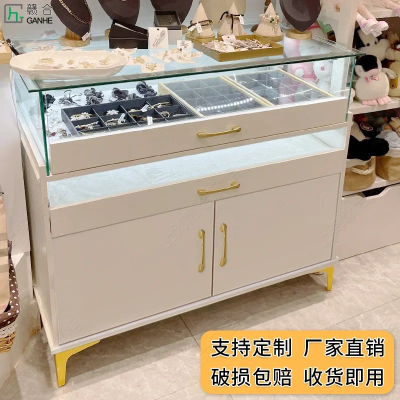 Jewelry Display Cabinet Jade Display Cabinet Clothing Jewelry Jewelry Glass Counter Modern Light Luxury Solid Wood Collection