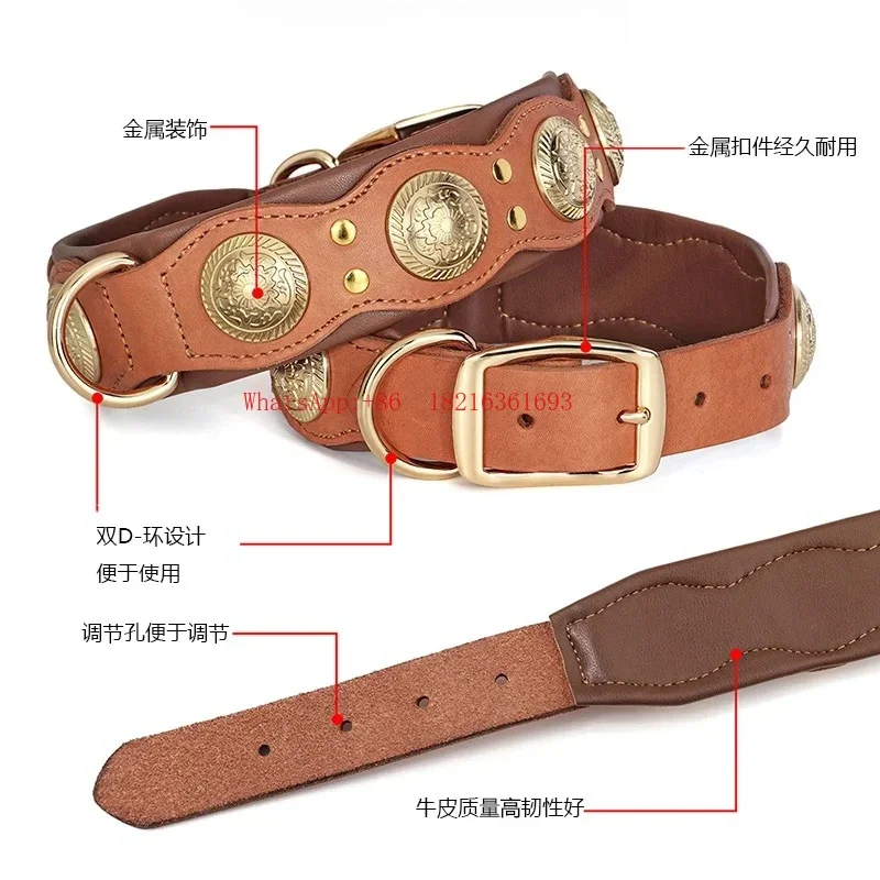 2026GOOD Dog Collar, Cowhide Anti Bite Dog Neck Ring, Genuine Leather Dog Neck Cover