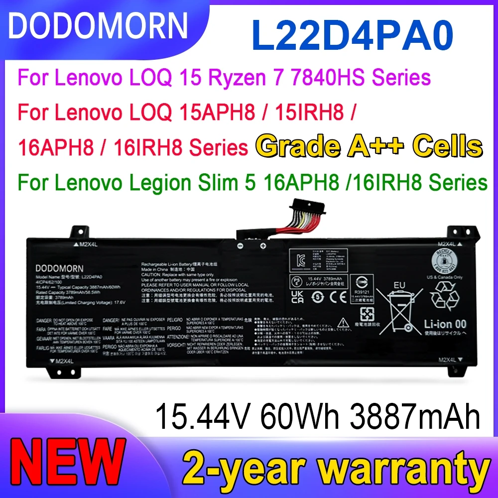 High Quality L22D4PA0 Battery for Lenovo LOQ 15APH8 16APH8 Legion Slim 5 16APH8 IdeaPad 1 15IAU7