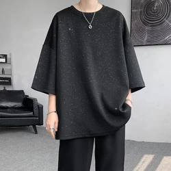 Harajuku Men's Glitter Tee Shirts Summer Short Sleeve Oversized Chic All-match T-Shirts Men Women Korean Daily Loose Tops