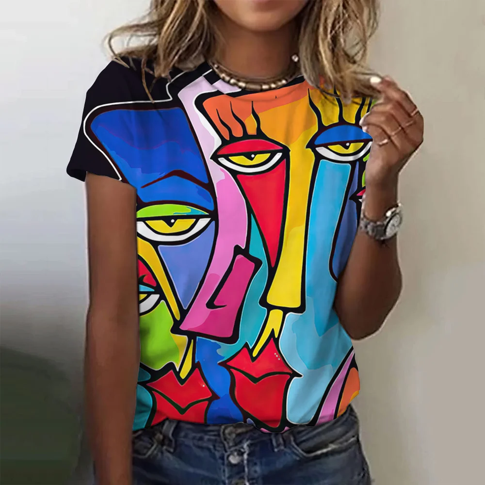 Funny 3D Abstract Character Print Women's T-Shirts Fashion O-neck Short Sleeve Tops Girl shirt Summer Loose Tees Ladies Clothing