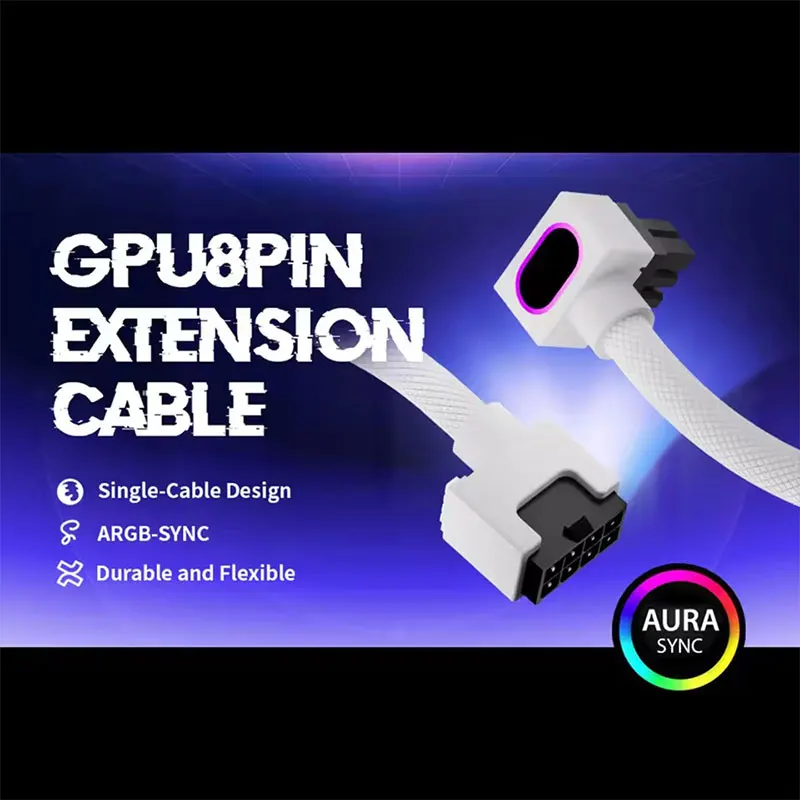 UPSIREN Computer Power Cable 8PIN GPU Extension Cable,Graphics Card ARGB PC Cable with 5V 3Pin,18AWG 90° Right-Angle Design