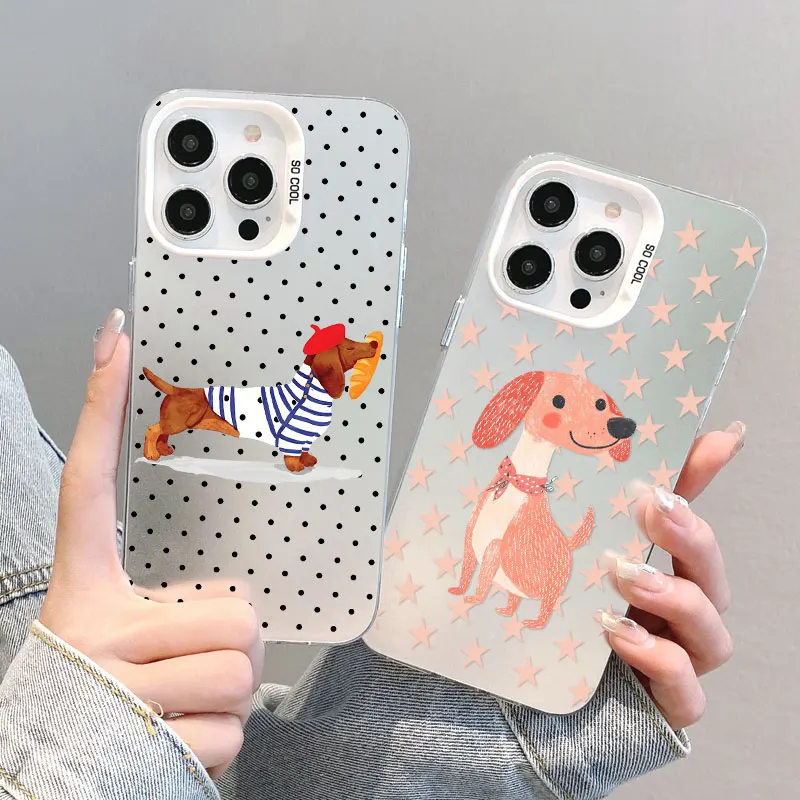 French Dachshund Polka Dot Laser Phone Case For Samsung Galaxy S21 S23 S24 FE S25 S24 S23 S22 Ultra Plus Shockproof Back Covers