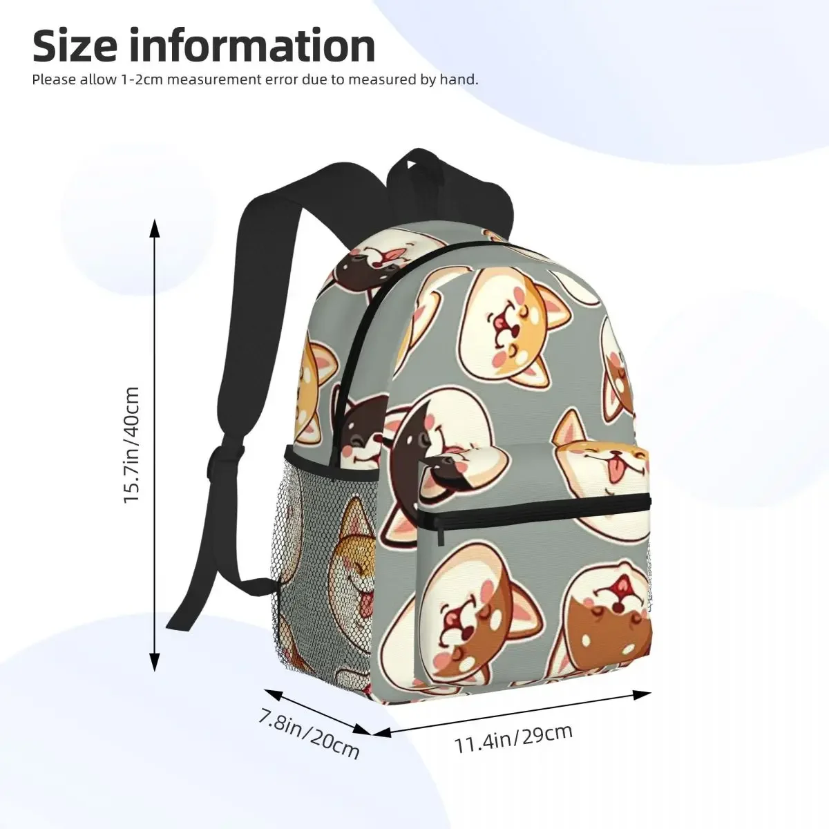 Cute Shiba Inu Dog On Black Background Student Backpack School Bag Hiking Travel Daypack for Boys Girls Bookbag Shoulder Bags