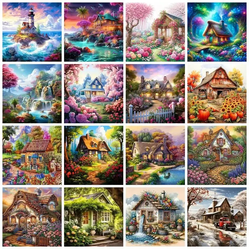 CHENISTORY Diy Diamond Painting Landscape House 5d Embroidery Garden Cross Stitch Kit Full Mosaic Winter New Collection Home Dec