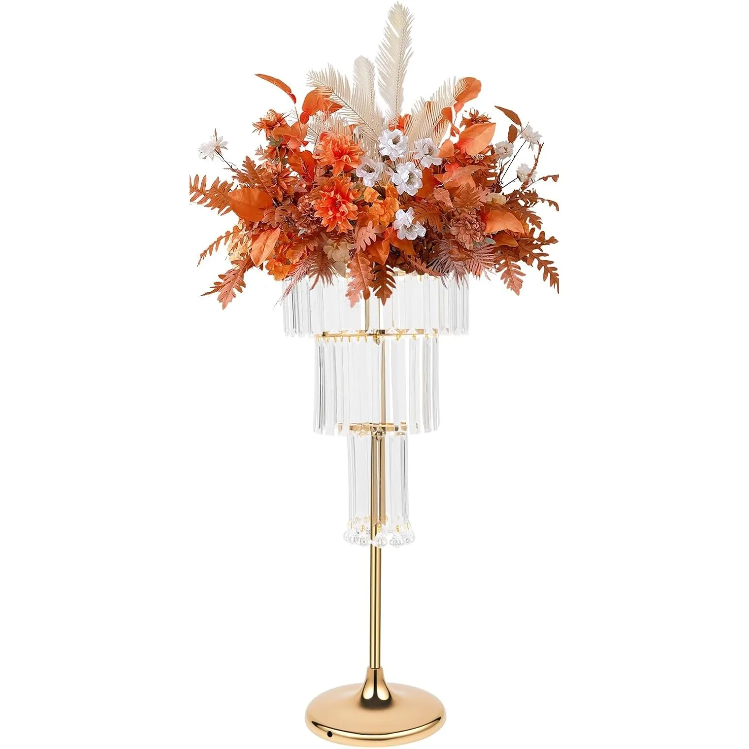 حامل زهور الزفاف مكون من 4 طبقات بطول 32 بوصة حامل عرض أكريليك كريستالي ذهبي طويل القامة عرض قطع مركزية أنيقة لحفلات الزفاف