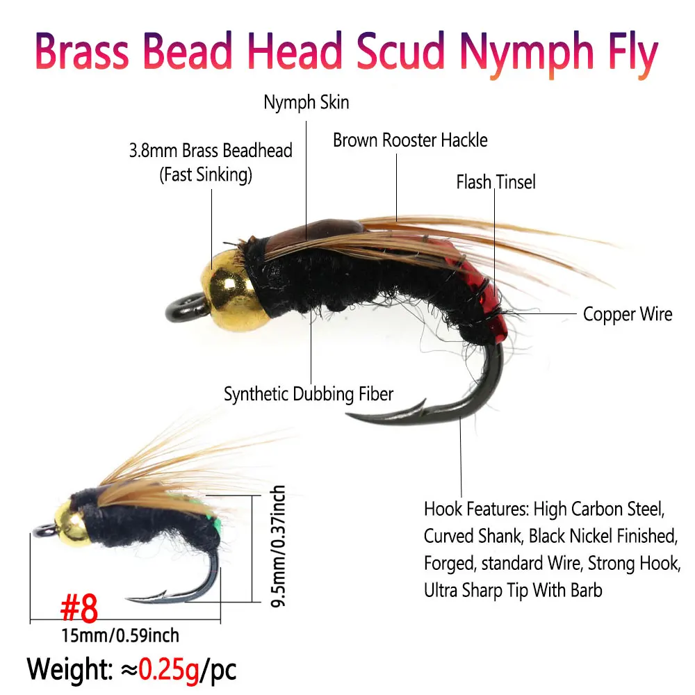 Cabezal Scud Ninfa Latón Bimoo #8 – 8 uds trucha Grayling - imagen 2