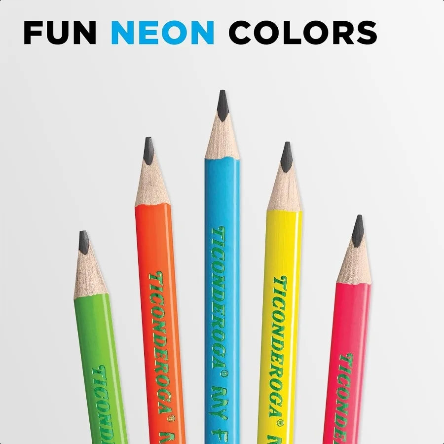 Ticonderoga I miei primi matite TriWrite WoodCased preaffilate 2 HB con gomme Colori neon 12 pezzi