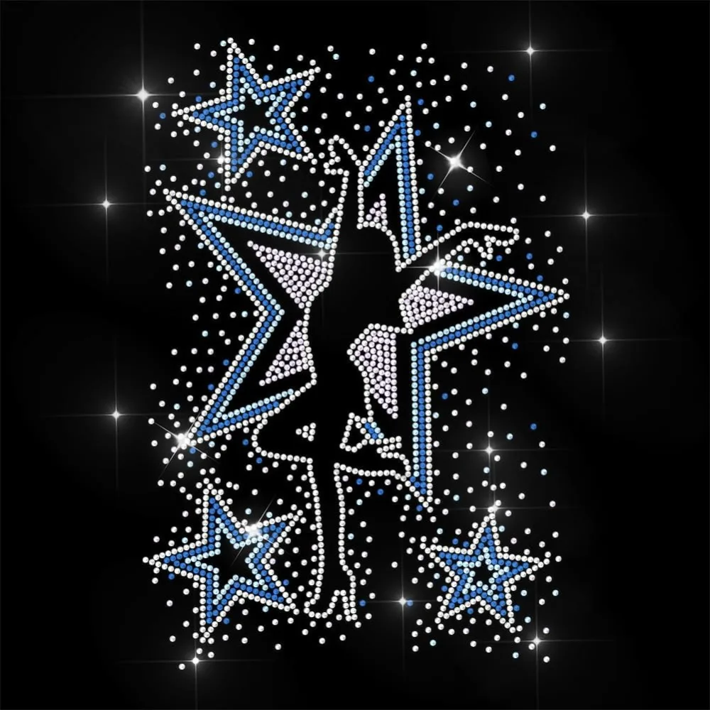 Strass-Aufnäher zum Aufbügeln, Tanzsterne, glitzernde Hotfix-Aufnäher für Kleidung, 11,6 x 8,2 Zoll, große Pailletten-Applikation zum Aufbügeln für Jeans