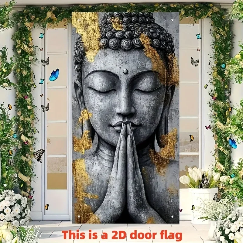 Door Banner 1pc Statue Door Banner Elegant Gray and Golden Buddha Party Decorations No Electricity Polyester Material Curtain