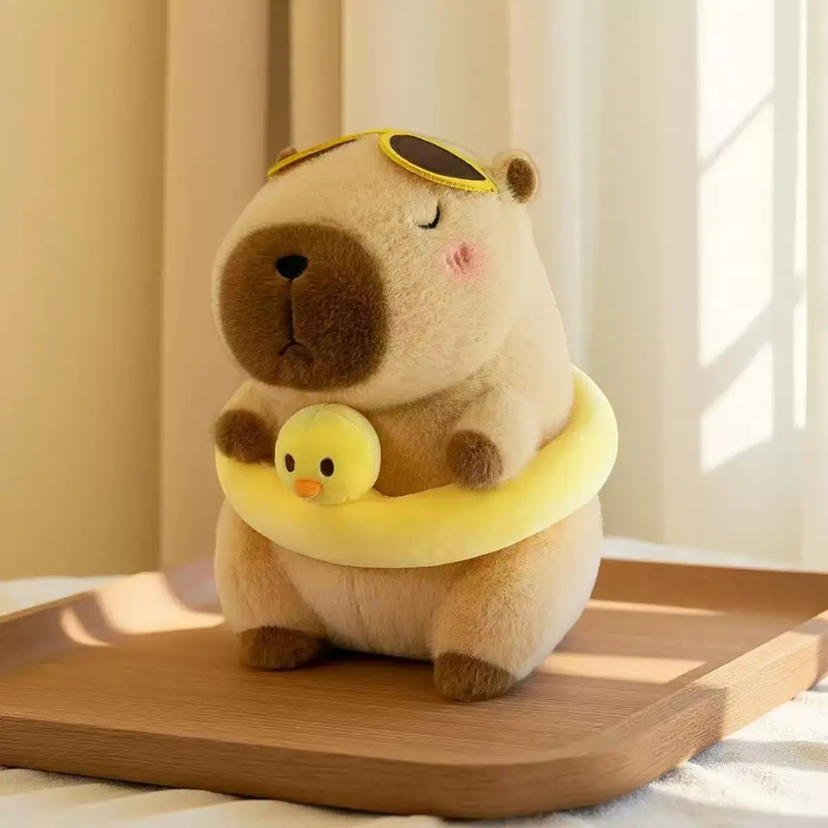 Yellow Duck Swim Ring Capybara Plush Toy Cute Simulation Beachwear Capibara Kawaii Stuffed Animal kapibala Birthday Travel Gifts