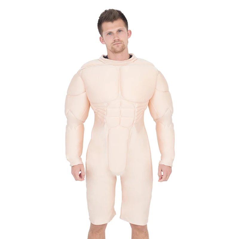 Adult Beige Fake Muscle Halloween Cosplay Men Muscle Suit Costume