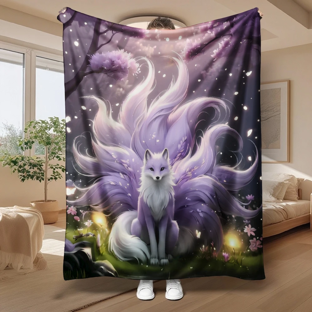 Luxury Anime Fantasy Wolf Throw Blanket Magical Woodland Aesthetic Decor Fleece Sofa Bed Cozy Creature Gift Art Print