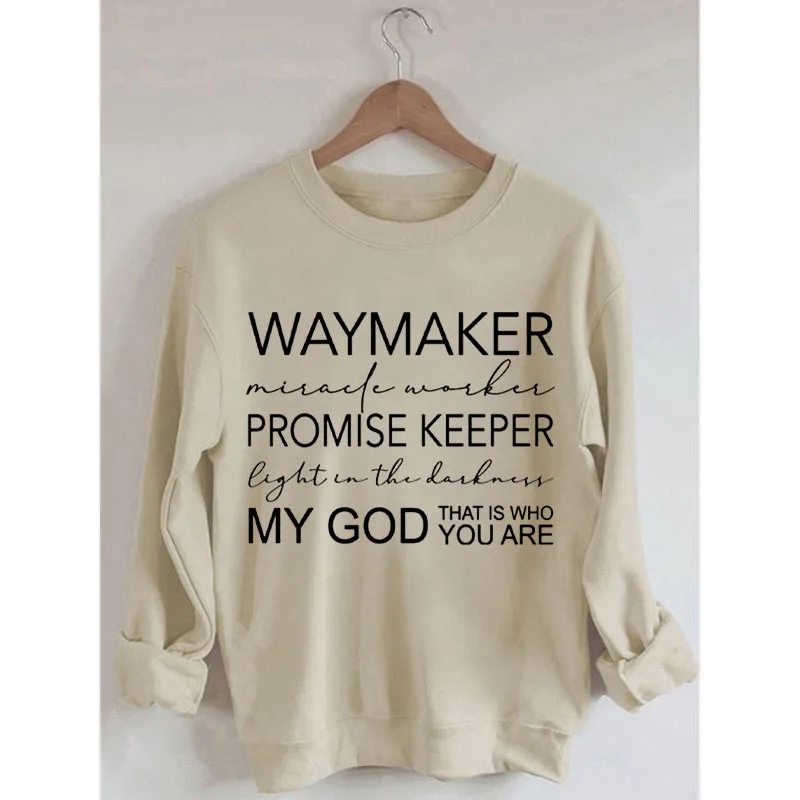 Rheaclots Waymaker Premoise Keeper My GOD Print Women's Cotton Female Cute Long Sleeves Sweatshirt