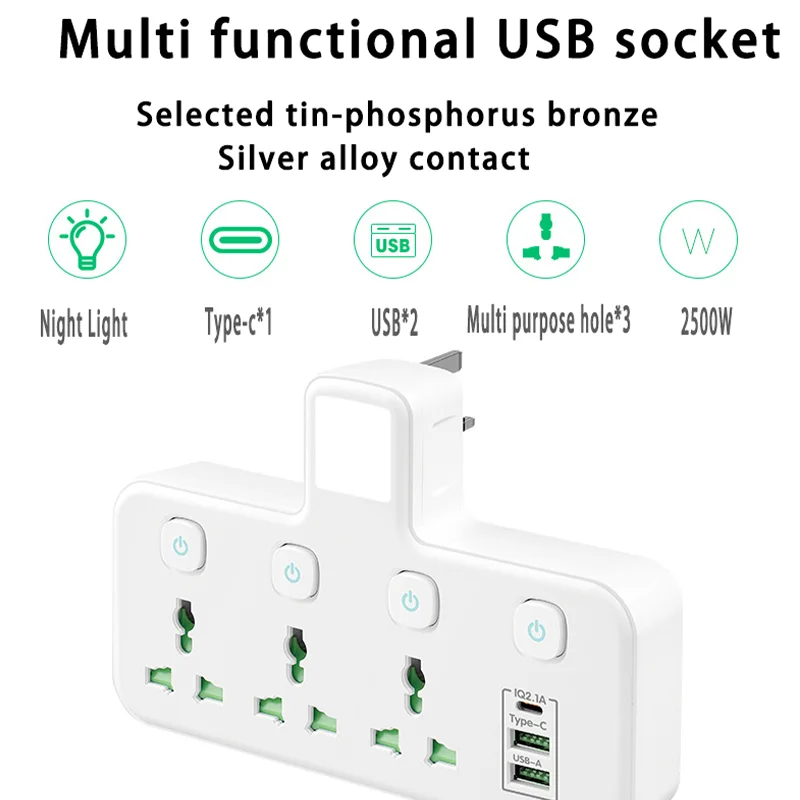 EU UK AU US Plug AC Outlet Power Strip Multiprise Wall Socket Universal Network Filter USB Cherger Separate Switch Light Adapter