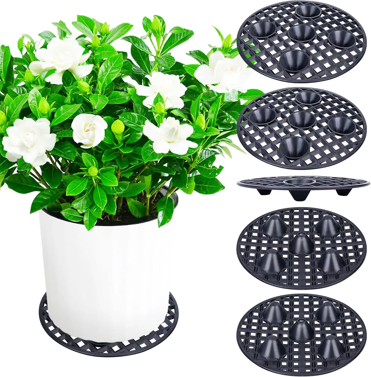 

7.8" Plant Pot Elevator Set of 6 - Prevent Rot & Protect Patio Deck, Black