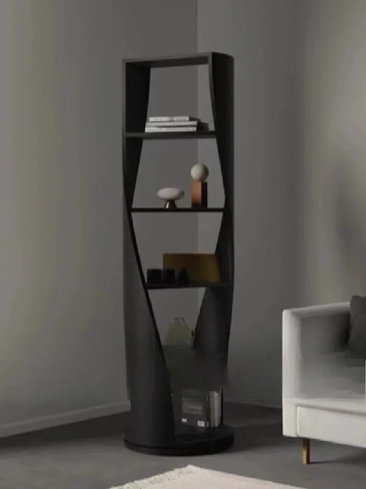 Walnut medieval solid wood, rotating bookshelf, round trapezoidal, special-shaped bookcase