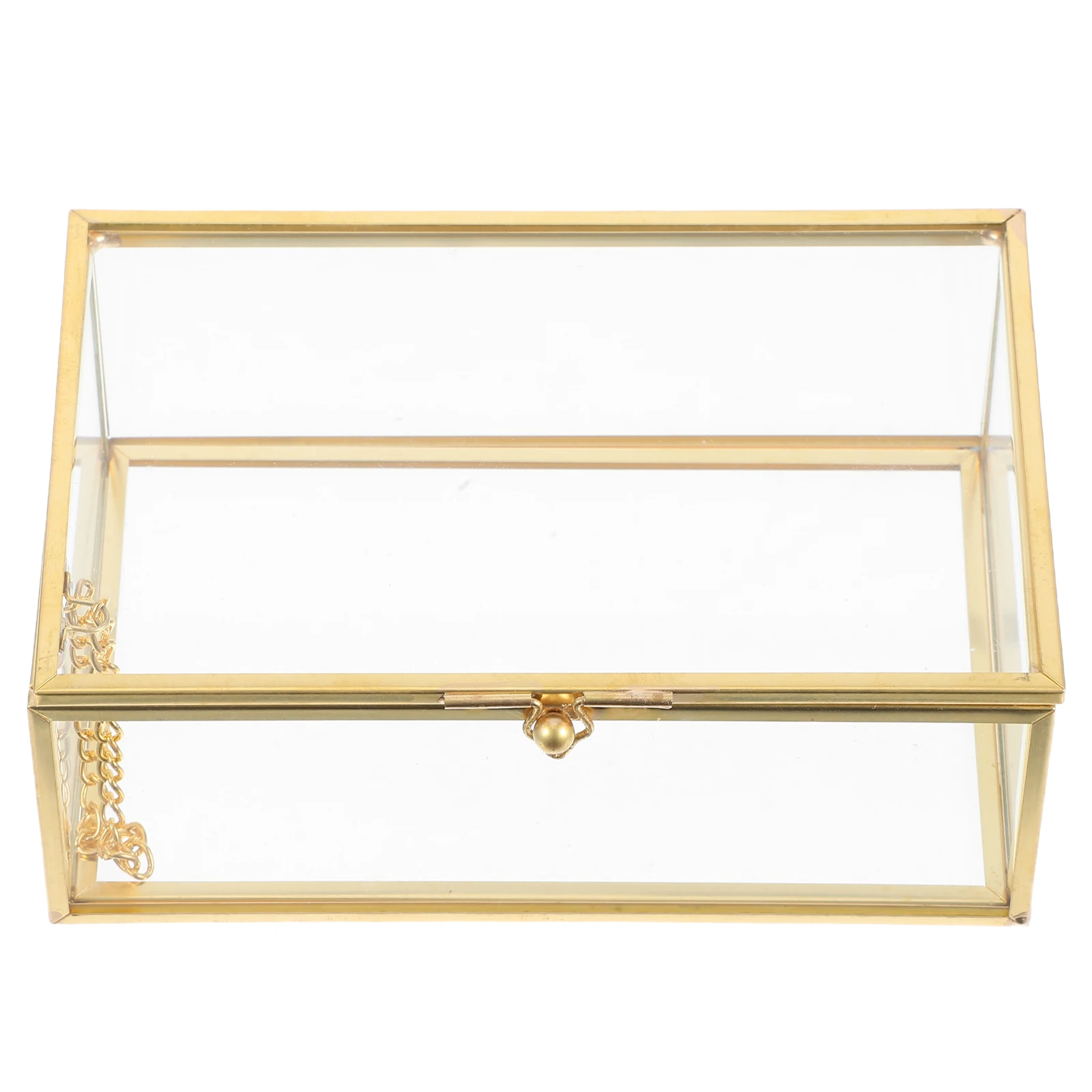 إطار نحاسي فاخر منظم مجوهرات من الزجاج الشفاف صندوق تخزين الغرور المقاوم للغبار للعطور وأحمر الشفاه وأساور #5