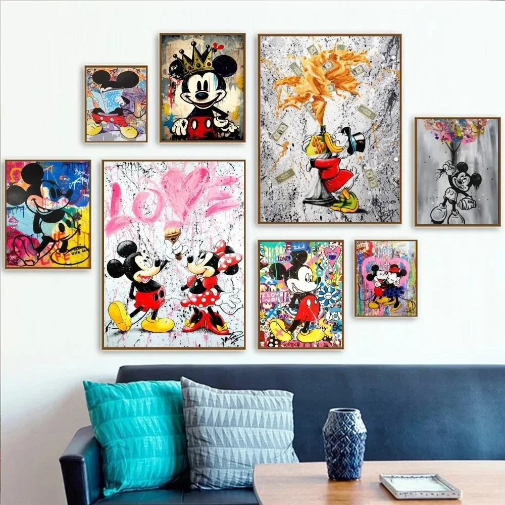 1pc Disney Mickey Mouse Anime Graffiti Art  Poster Paper Print Home Bedroom Entrance Bar Cafe Art Painting Decoration