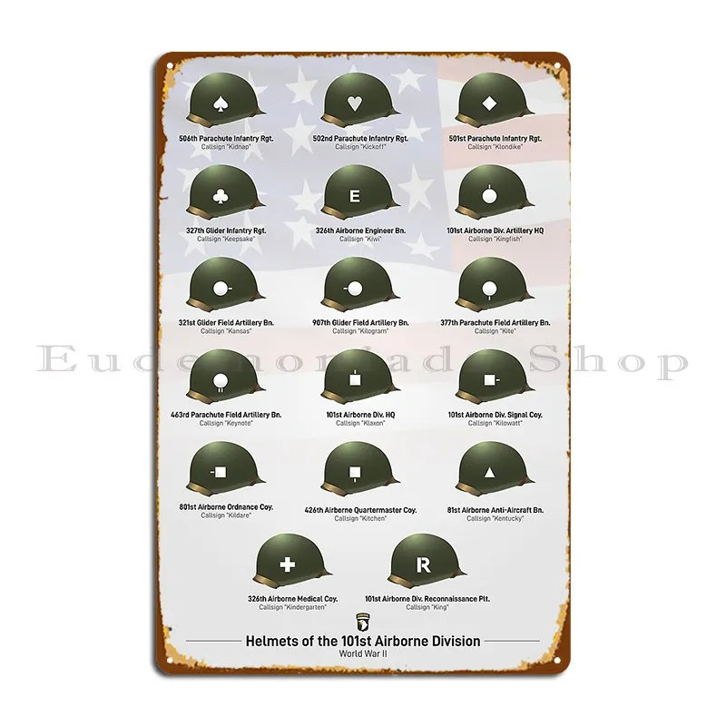 Helmet Insignia Of The 101st Airborne Division World War Ii Metal Sign Cinema Customized Wall Decor Wall Mural Tin Sign Poster