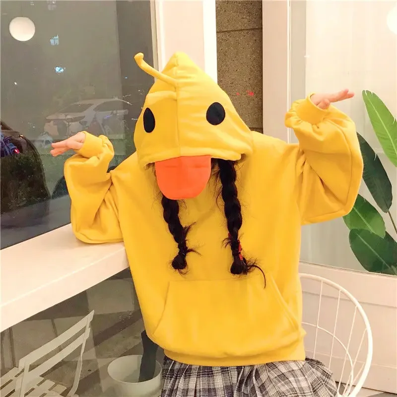 

Kawaii Loose Hoodie Women's Long Sleeve Cute Teen Tops Korean Style 2023 New Fashion Winter Yellow Casual Pullover Soft Women