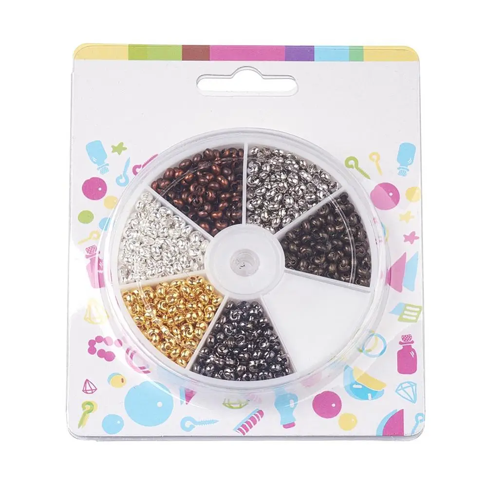 Iron Crimp Beads Covers Cadmium Free Nickel Free Lead Free Mixed Color 3mm Hole: 1mm 125pcs/grid