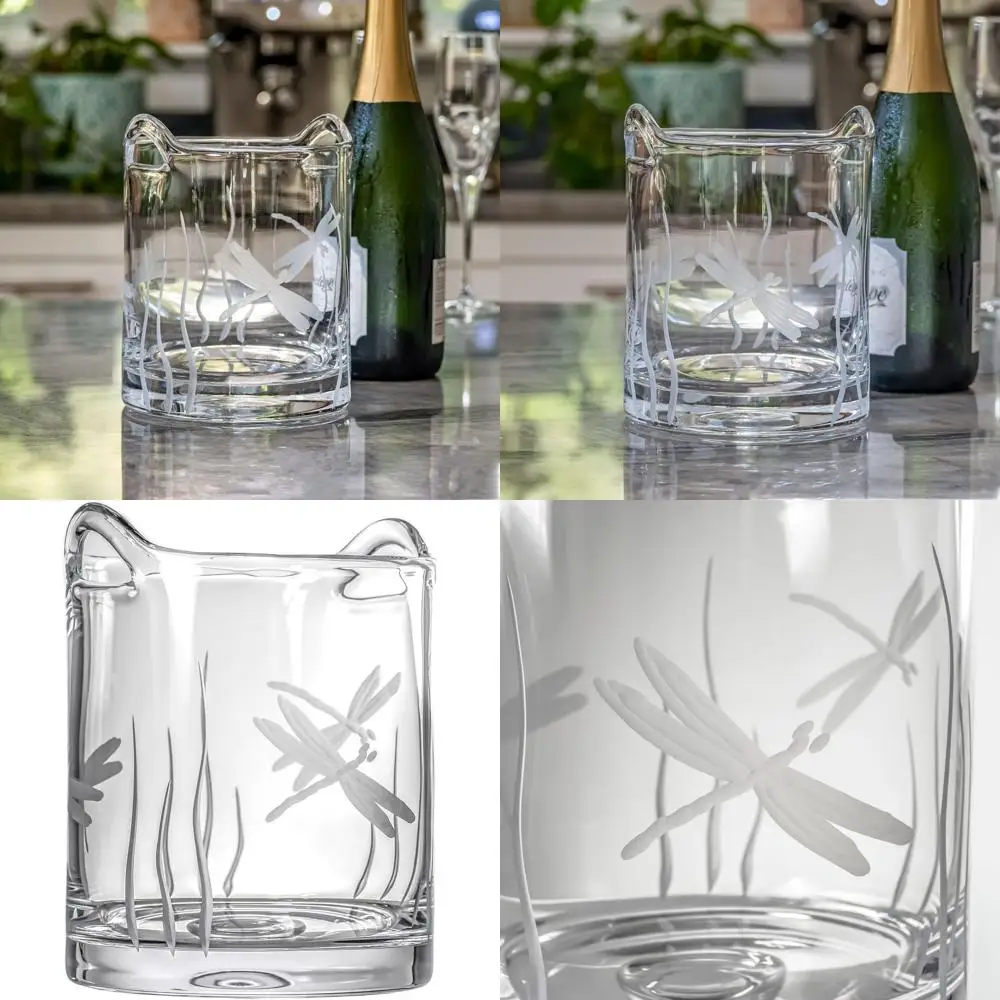 

Elegant Glass Champagne Ice Bucket with Nature-Inspired Lead-Free and Diamond-Wheel Engraved Design