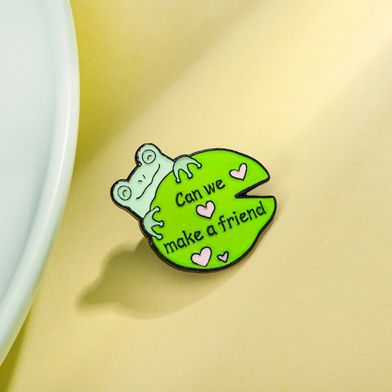 Friendship Make a friend Slogan Quote Enamel Pin Frog Monkey Cat Dog Corgi Fox Animal for Friend Brooches Badge Lapel Jewelry