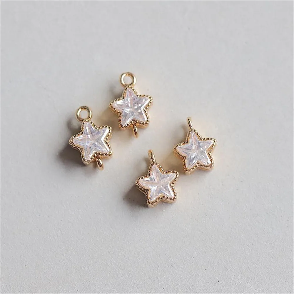 Copper-plated Gold Star-shaped Pentagram Zircon Hemming Double Single Hanging Pendant DIY Bracelet Handmade Charm Accessories