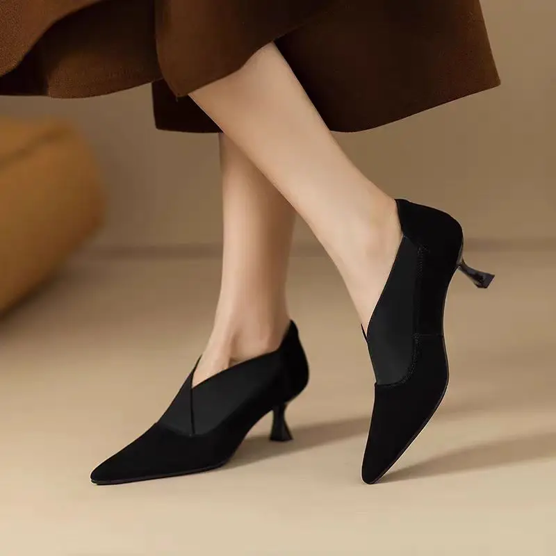 Spring/ Autumn New Comfortable Stiletto Women\'s Shoes Suede Party Women\'s Shoes Fashion Pointed Toe High Heels Zapatos De Mujer