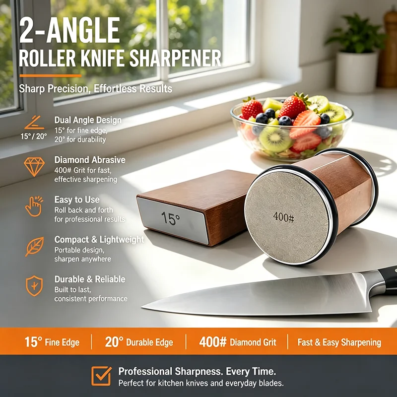2026 New Two-angle Roller Knife Sharpener 15°/20° Fixed-angle Knife Sharpener Kitchen Knife Sharpening System Whetstone Sets Pro