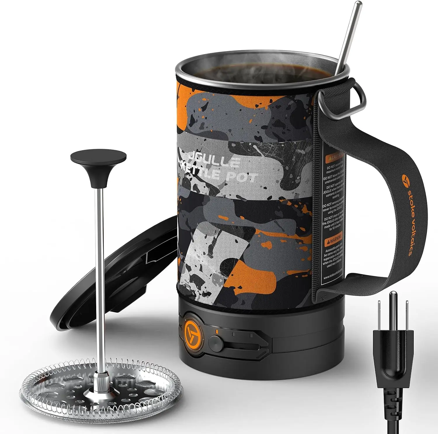 Portable Camping Coffee Maker, Electric French Press, Travel Kettle, 120V | 2-in-1 coffee maker and electric kettle for camping,