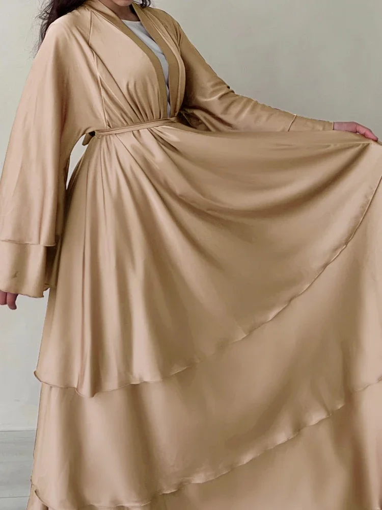 イード・アバヤ 女性用ムスリム・ジャラビーヤ サテン・ラマダン・ローブ・ケーキドレス 2026 ラマダン・カフタン・パーティー・ロングドレス・ベスティード・ラルゴ・カーディガン