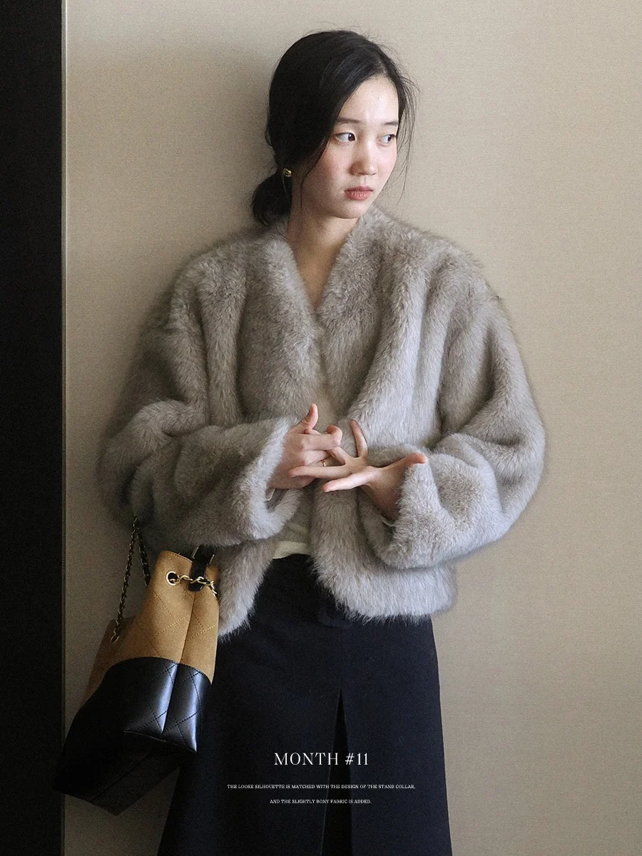 

Новая женская зимняя куртка Lalaglow Winter Prelude в винтажном стиле из искусственного меха и кожи с интегрированными элементами, теплая, с длинными рукавами, из полиэфирного волокна