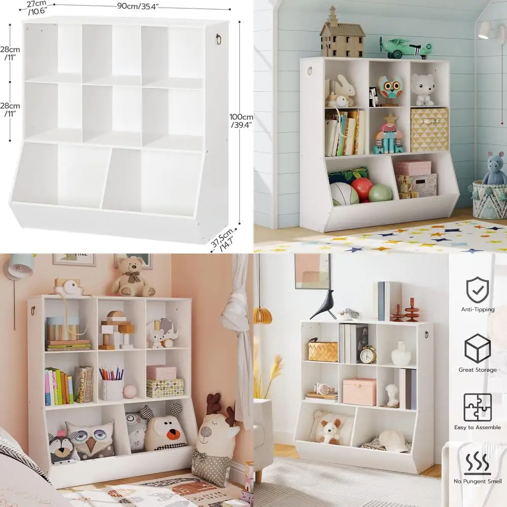Children's Book and Toy Organizer with 8 Cubes, White, Ideal for Playrooms, Nurseries, Bedrooms, and Schools
