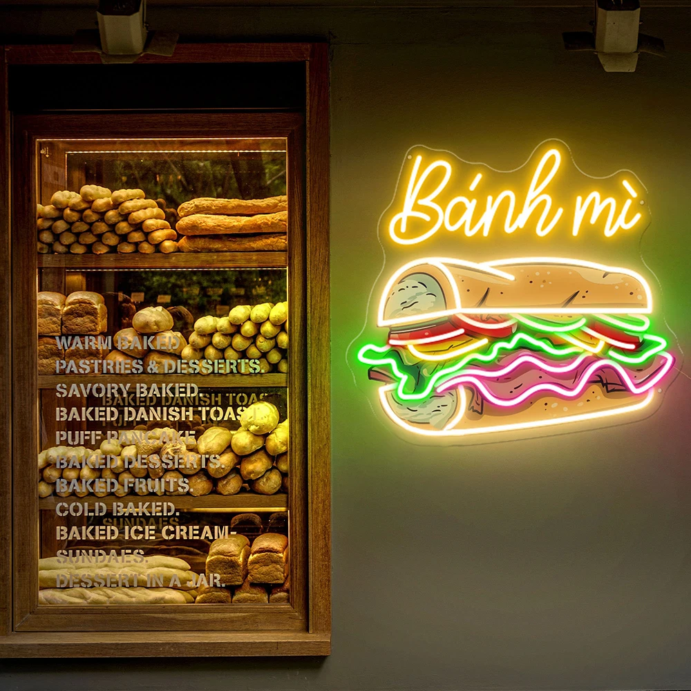 Vietnamese Banh Mi Neon Sign Light Asian Restaurant Wall Decor Vietnamese Food Light Banh Mi Wall Art Vietnamese Bread Led Sign