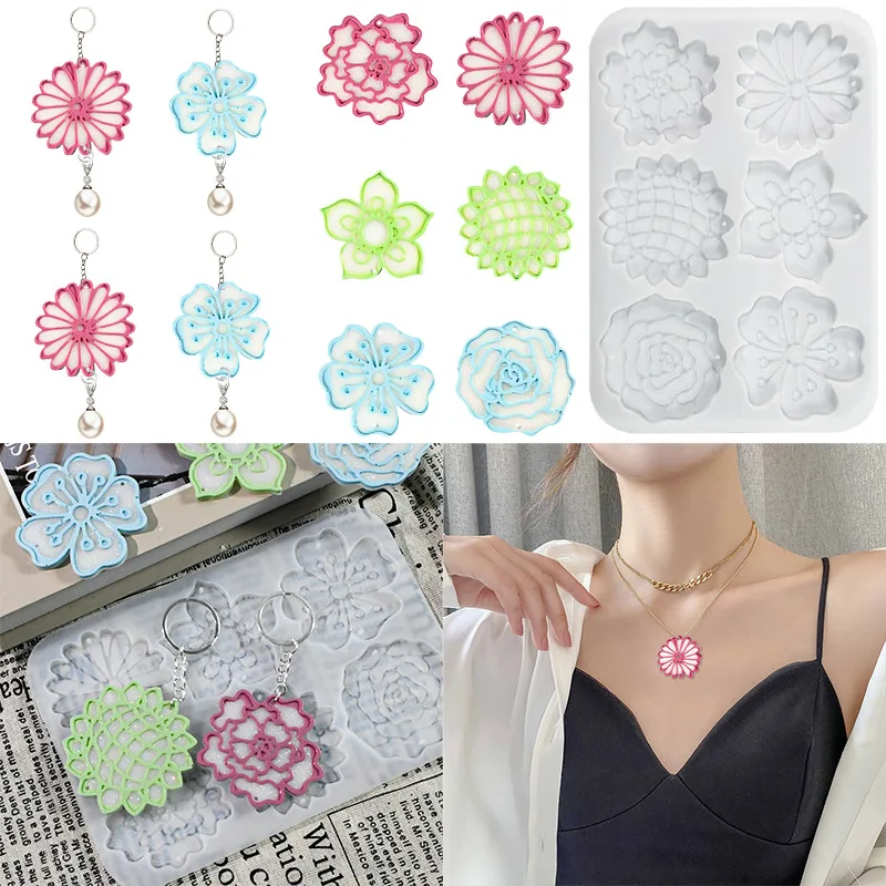 Diycrystal glue mold6brooch accessories silicone mold with flower hole pendant