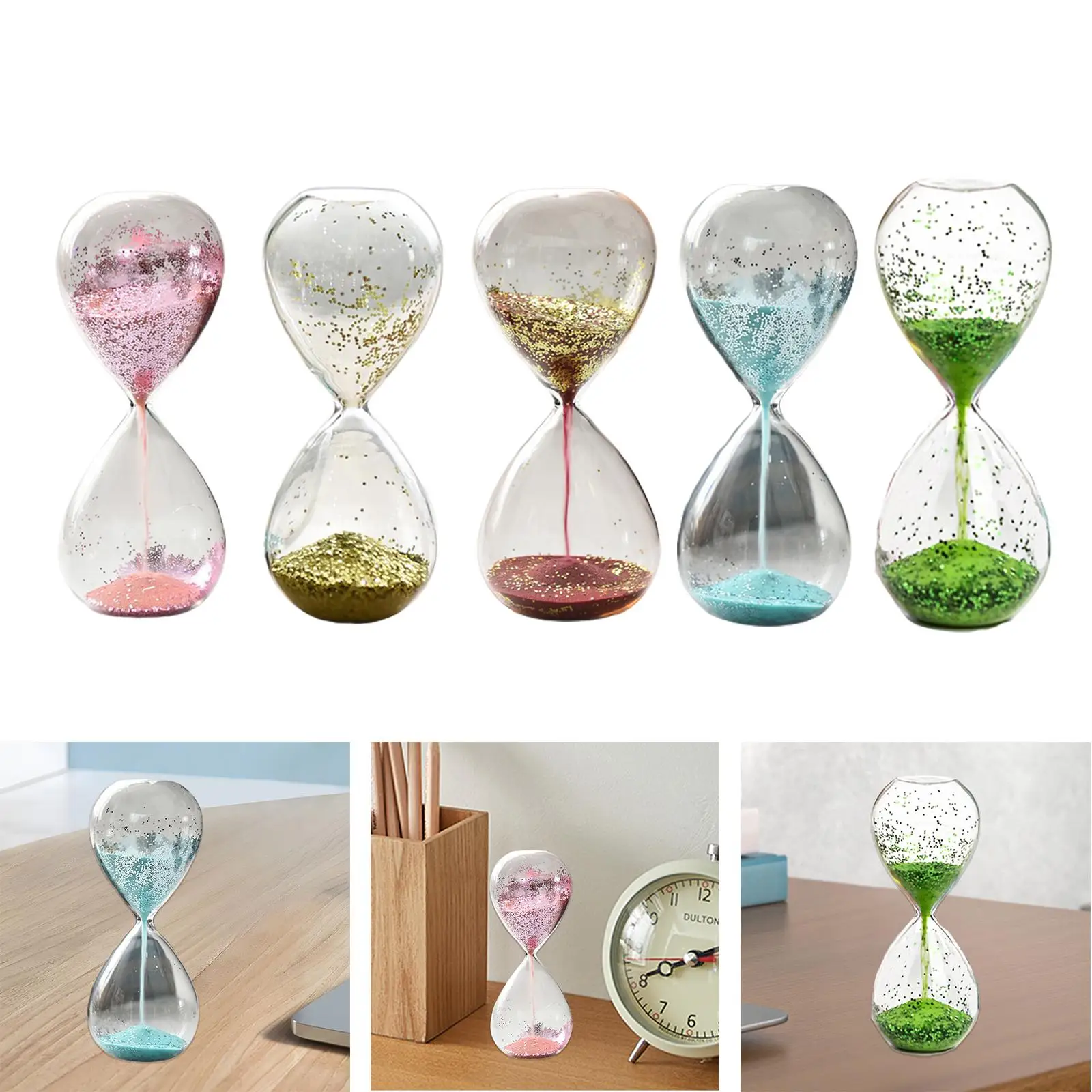 Hourglass Timer Decorative Entertainment Home Yoga Timer Glitter Glass Sand Clock for Holiday Gift Kids Children Office Faimly