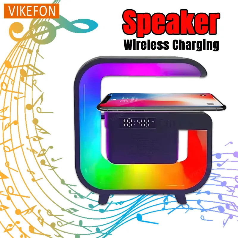 Bluetooth Speaker Wireless Charger Pad Stand TF RGB Light for iPhone 16/15/14/13 Samsung S24/S23 Xiaomi 15 Fast Charging Station