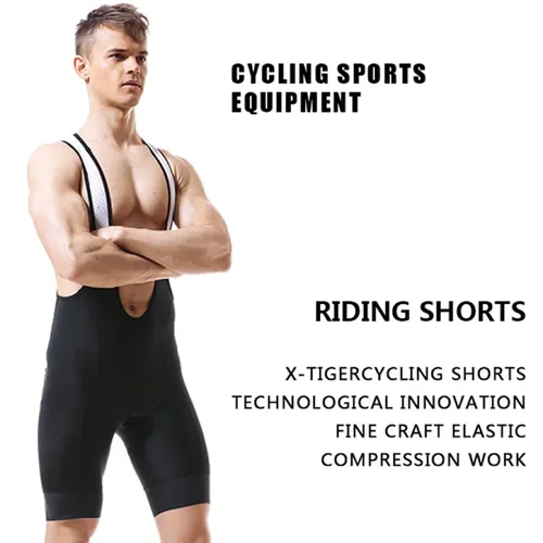 Imagen 2 del producto X-TIGER Pantalones cortos con pechera para hombre, pantalones cortos de ciclismo de Lycra con relleno de Gel 5D grueso para triatlón, pantalones cortos transpirables y de secado rápido para bicicleta de montaña
