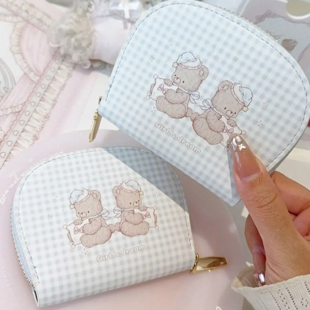 Simpatico sacchetto per carte con orso di buona notte in pelle PU con slot per carte multiple Portamonete Porta carte portatile anti smagnetizzazione Donne Ragazze