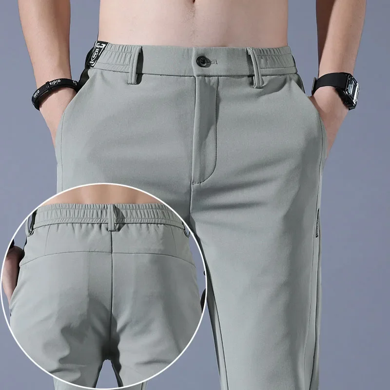 Summer and autumn men's casual pants, high-end solid color casual trousers, straight leg slim pants, simple and elastic
