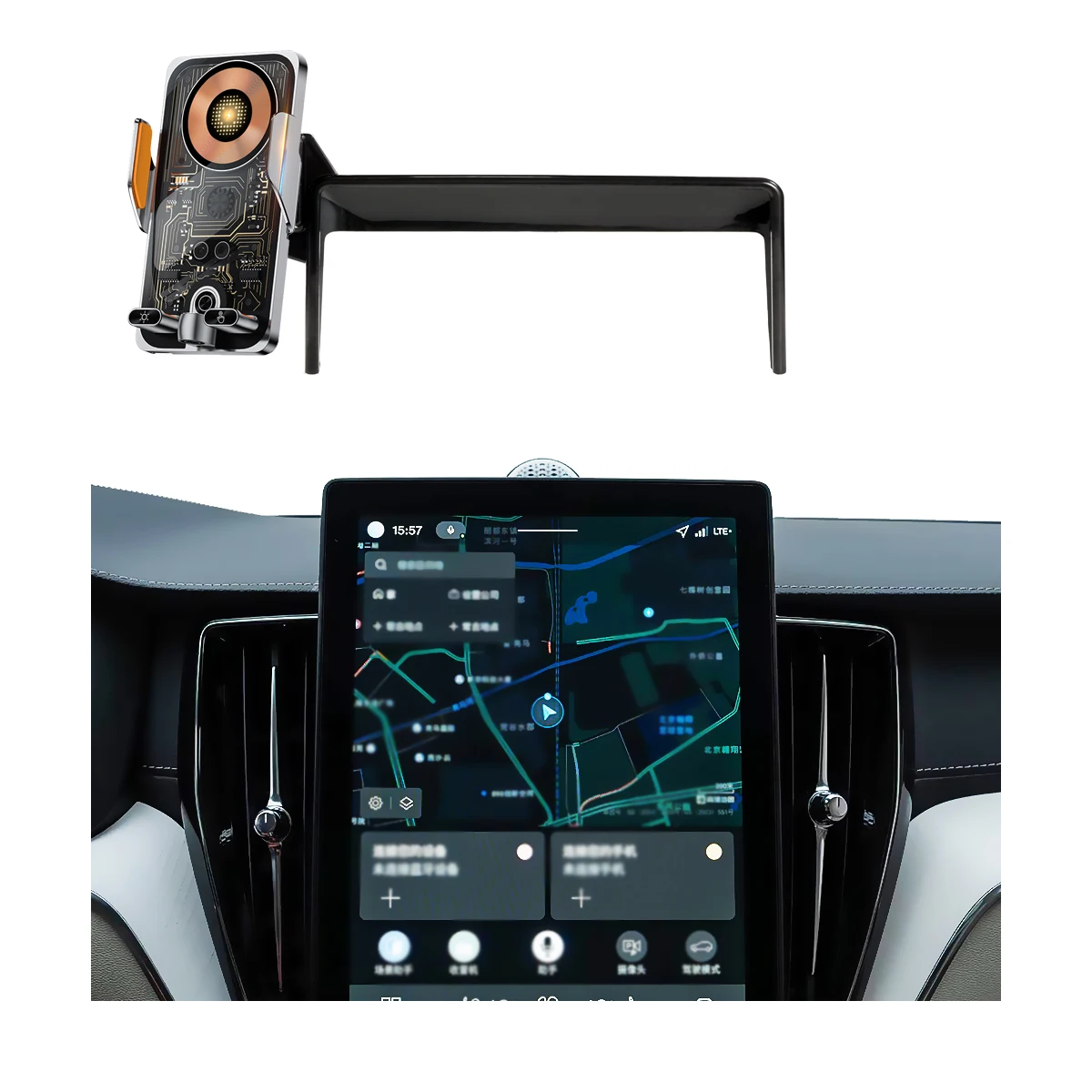 Suporte de Celular para Carro Volvo XC60 / XC90 / S90 2026 com Clipe Fixo para Tela, Carregador Sem Fio Qi e Acessórios para Celular