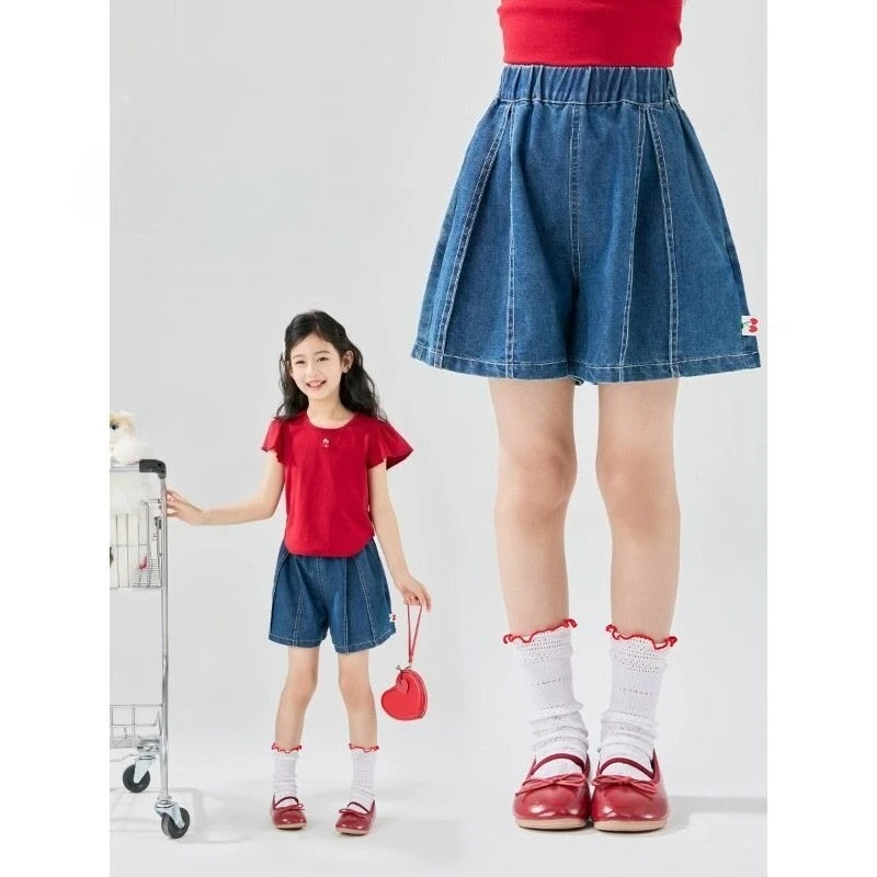 Girls' jeans thin summer shorts for children 2026 summer outfit wide leg pants for middle-aged children