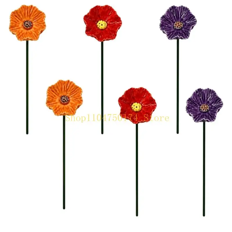 Outdoor Yard Ceramic Flower Stake with Shallow Water Dish for Garden Use, Soil Insert Positioning, and Pot Rows Top Sale