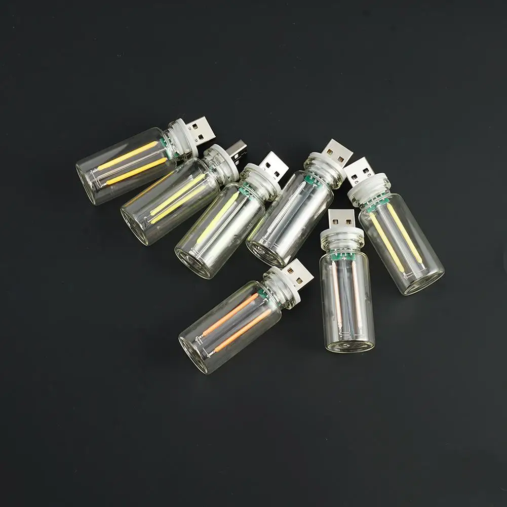 Mini Portable USB Atmosphere Light Glass Cylinder LED Night Lamp For Car Interior Home Office Bedside Plug And Play