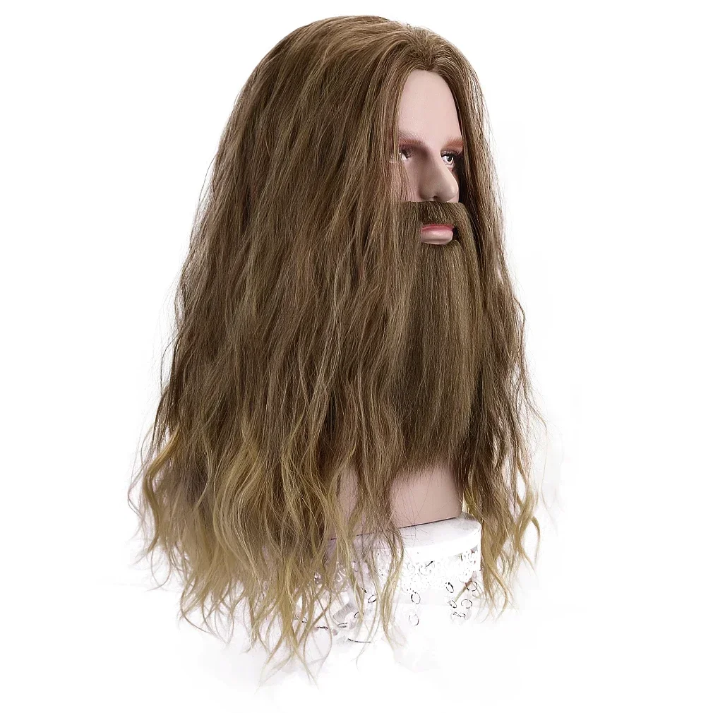 

AICKER Long Wavy Synthetic Wig Beard Ombre Color Funny Halloween Theme Party Costume Pirate Cosplay Wig For Men Heat Resistant